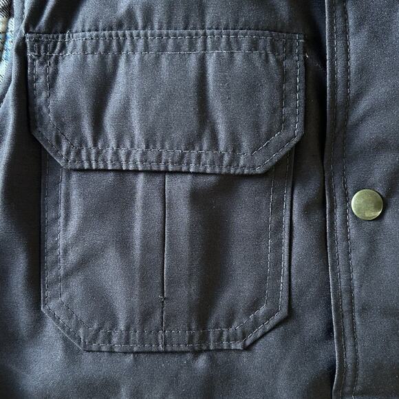 Vintage Woolrich Chore Vest Mens Small Brown Plaid Lining Corduroy Collar 70s - Picture 3 of 12